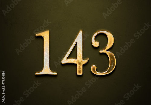 Old gold effect of 143 number with 3D glossy style Mockup. 