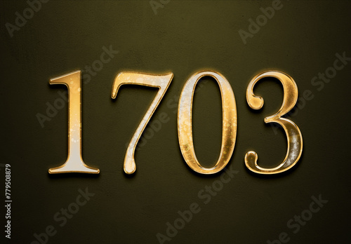 Old gold effect of 1703 number with 3D glossy style Mockup. 
