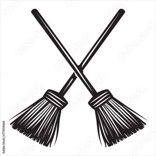 two black Broom crossed with a black outline