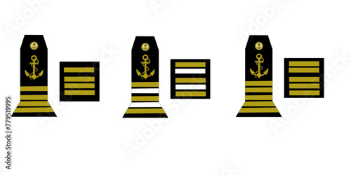 Ensemble des galons de l'armée de la marine nationale française des officiers supérieurs: capitaine de corvette, frégate, vaisseau