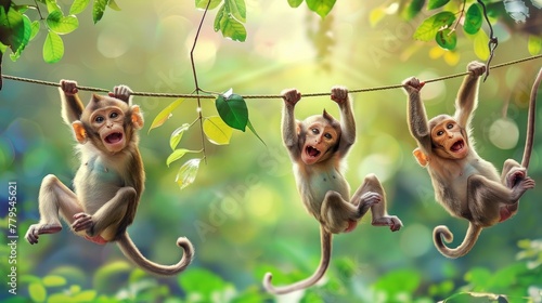 Playful monkeys swinging from vines AI generated illustration
