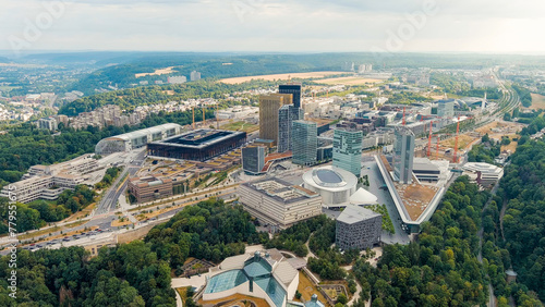 Luxembourg City, Luxembourg. View of the Kirchberg area with modern houses, Aerial View