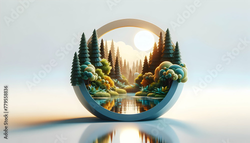 3d flat icon as Lake Reflections A tranquil lake mirroring the surrounding foliage. in nature and landscapes theme with isolated white background ,for advertisement and banner, Full depth of field, hi