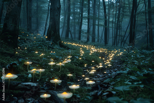 Underbrush fungi that emit a soft, pulsating glow, marking safe paths through the dense forest at ni