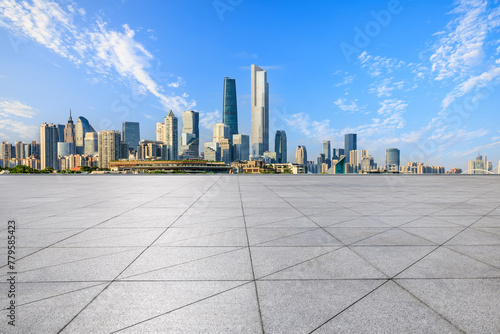 Empty square floors and modern city buildings background