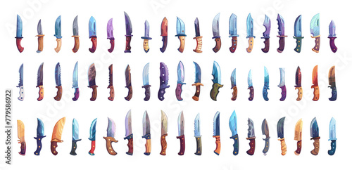 Knives cartoon vector set. Military criminal special sharp bladed cold weapons icons, illustrations highlighted on white background