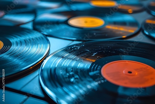 Close Up of Various Colored Records