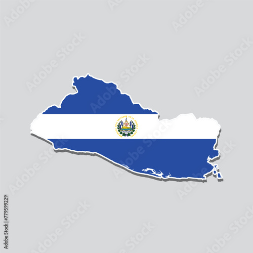 Illustration of the flag of El Salvador on a El Salvador map
