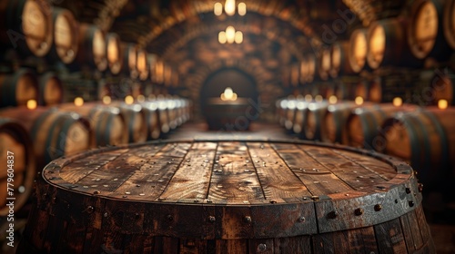 Vintage wooden barrel in winery cellar