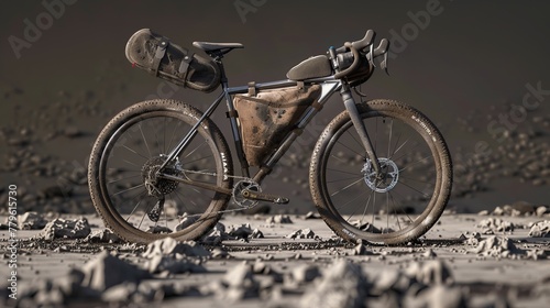 gravel mountain bike with titanium frame covered in dirt