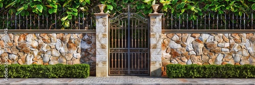 a beautiful metal fence with a fence entrance door