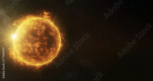3D illustration of a wide shot of a star in our solar system. gaseous nebulae shooting out of the surface of the Sun