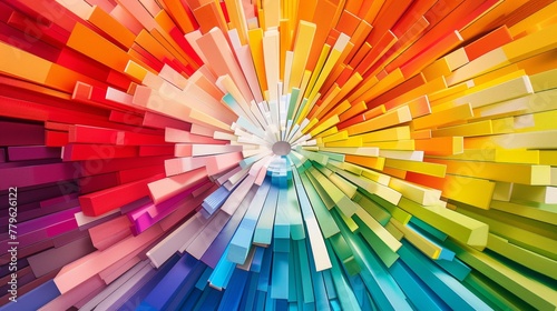 Color wheel explosion, perfectly segmented hues, crisp and graphic