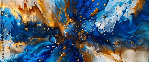 Molten gold merges with cobalt blue, creating a dynamic and harmonious play of colors in an abstract liquid realm."