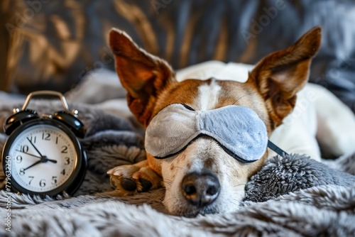 Pet sleeping with clock and mask