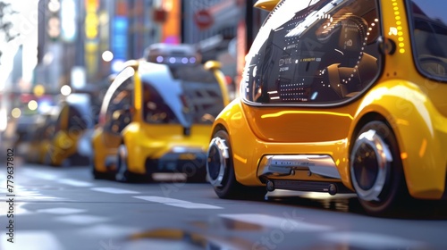 Bright Yellow Taxis Lined Up in Urban Evening