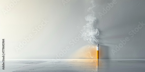 A cigarette is lit and the smoke is rising. Concept of danger and the potential harm of smoking