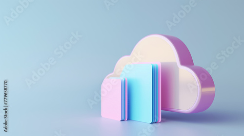 Pastel cloud with folders representing data storage on a minimalist blue background.