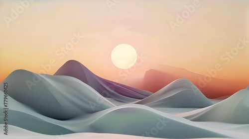 Minimalistic 3D Mountain Landscape with Soft Gradient: Tranquil Serenity, Hand Edited Generative AI