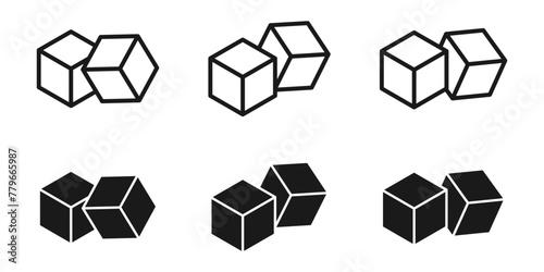 Sugar cubes icon set. Ice cube vector illustration. Square dice outline symbol isolated.
