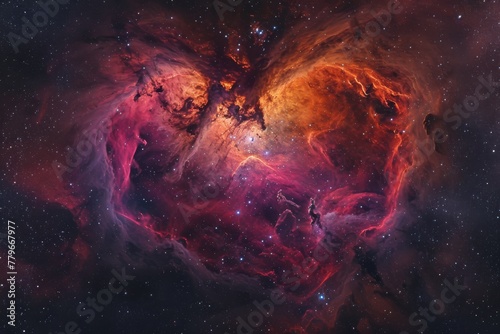 A heart shaped object takes center stage in a vast expanse of stars, A romantic image of a heart nebula with splendid colors, AI Generated