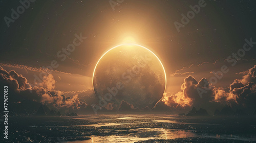 The sun's brilliance dims to a soft glow as the moon begins its slow journey across its face, heralding the start of a mesmerizing solar eclipse.