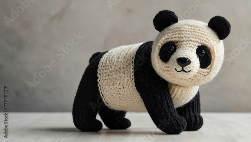Crochet panda bear toy, postcard.