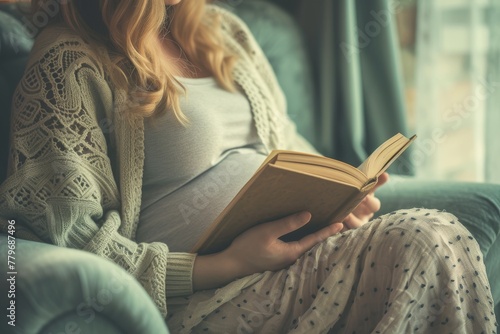 Expectant Mother Bonding with Unborn Baby by Reading a Storybook Aloud, Emphasizing Early Parent-Child Connection Concept.