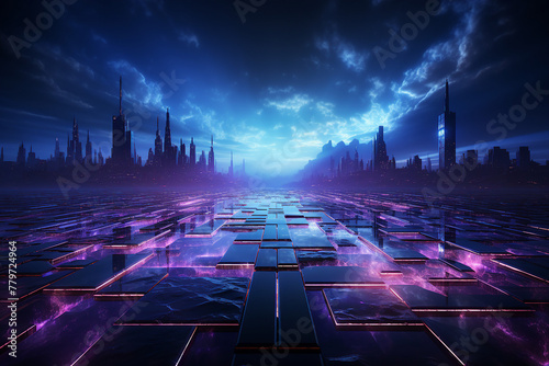 Generative AI image of cyberpunk city futuristic town video game city