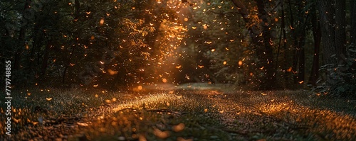 With a golden light backdrop, a dramatic image captures countless insects swirling in the warm air of a forest at sunset.