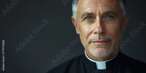 Katholischer Pfarrer in Schwarz, auf weißem Hintergrund