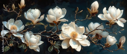 An elegant white magnolia grows in a park