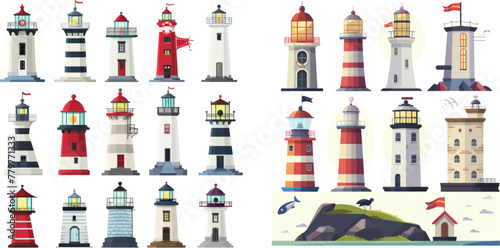 Vector set of lighthouse nautical to navigation