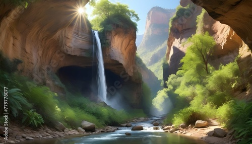 Breathtaking Sunlit Canyon With Lush Greenery Hi