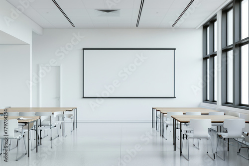 Interior of a light white classroom