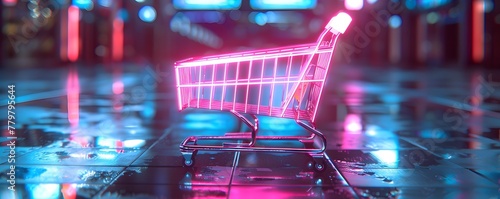 Inspired Neon Lit Shopping Cart for an Electrifying Urban Nighttime Retail Adventure
