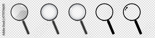 Realistic magnifying glass vector set