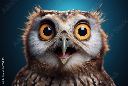 Serene Owl portrait. Bird eye beak. Generate Ai