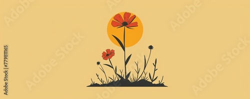A minimalist sun and wilted flower icon
