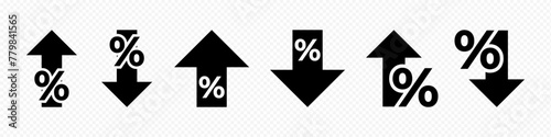 Vector isolated up and down percentage arrow icon set