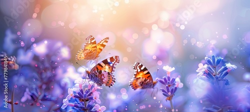 Beautiful flowers whose nectar attracts colorful butterflies and the butterflies sit on those flowers.