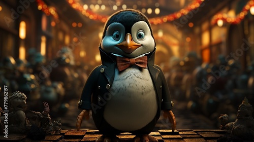 Retro penguin with a bowtie and monocle