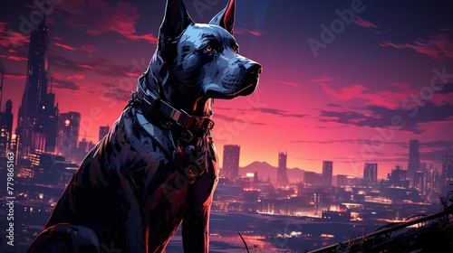 A robotic dog on a mission in a dystopian cyber city