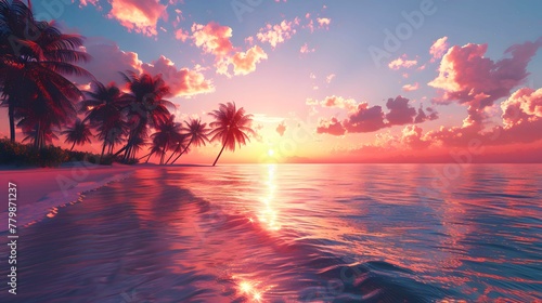 A serene of a tranquil beach at sunset