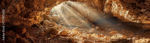 Underground speleology adventure, mysterious, illuminated, exploration/outdoor, digital photography