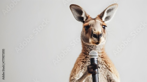 Confident Kangaroo Crooning Karaoke on a White Background