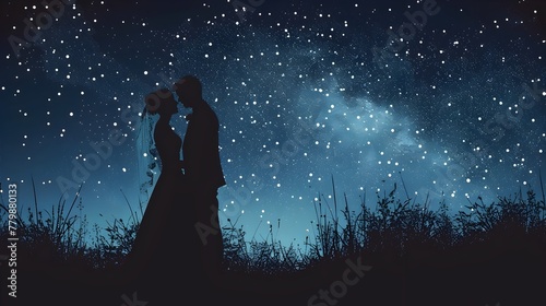 Tender Embrace Under the Starry Night Sky Bride and Groom Sharing a Quiet Moment Away from the