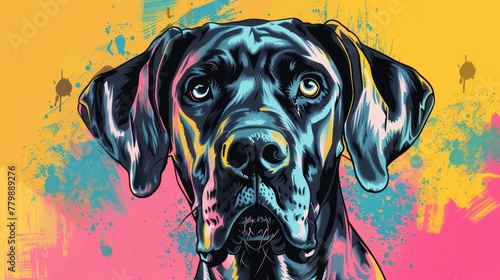 Portrait of great dane dog. Colorful comic style painting illustration.