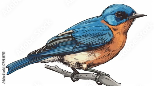 Portrait of eastern bluebird bird. Colorful comic style painting illustration.