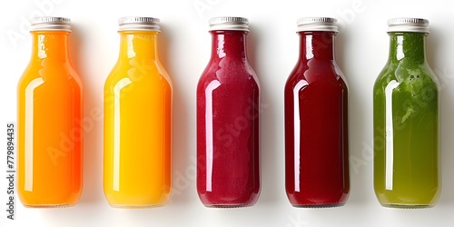 fresh vegetable and fruit juice in glass bottle